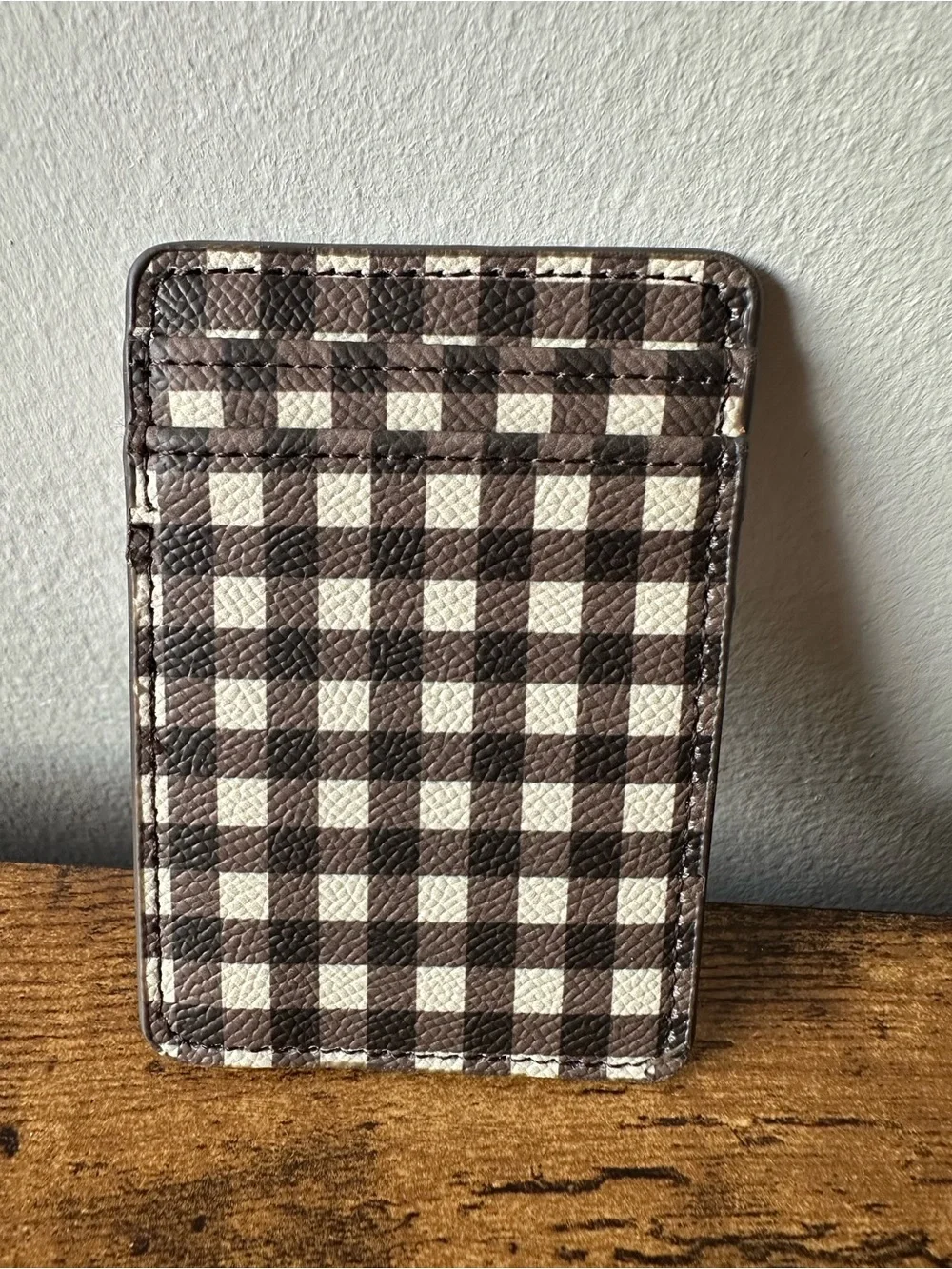 Nanette Lepore Slim Card Holder Wallet in Brown and Cream Checkered NWOT
